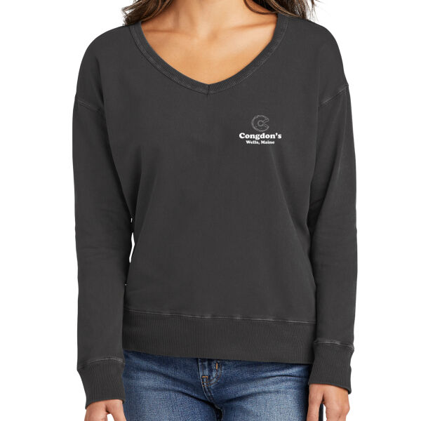 Surfing Teddy - Women's Beach Wash ® Garment Dyed V Neck Sweatshirt Thumbnail