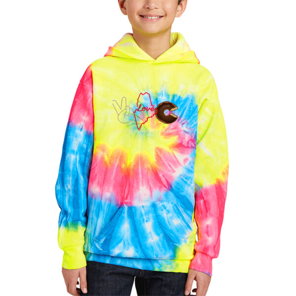 Peace Love and Doughnuts  - Youth Tie Dye Pullover Hooded Sweatshirt Thumbnail